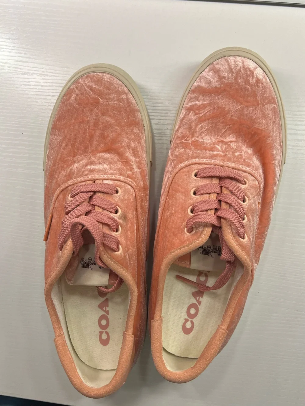 Coach Women’s Pink Velvet Lace-Up Sneakers Size 8